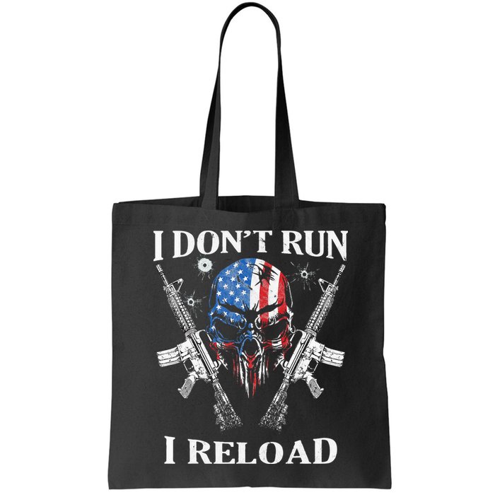 I Dont Run I Reload Gun Rights AR 15 Skull American Flag Bag