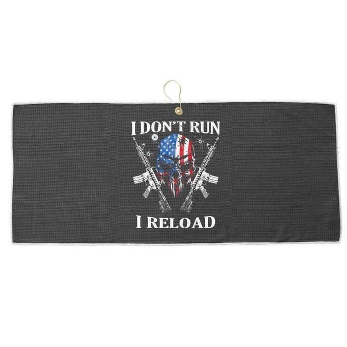 I Dont Run I Reload Gun Rights AR 15 Skull American Flag Large Microfiber Waffle Golf Towel