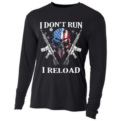 I Dont Run I Reload Gun Rights AR 15 Skull American Flag Cooling Performance Long Sleeve Crew
