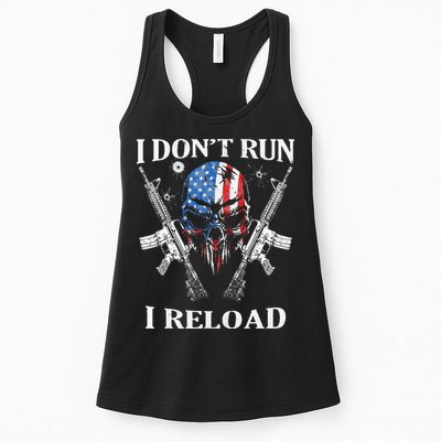 I Dont Run I Reload Gun Rights AR 15 Skull American Flag Womens Tank Top