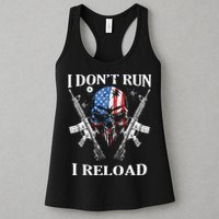 I Dont Run I Reload Gun Rights AR 15 Skull American Flag Womens Tank Top
