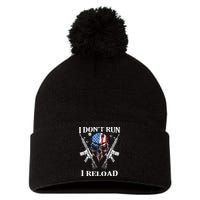I Dont Run I Reload Gun Rights AR 15 Skull American Flag Pom Pom 12in Knit Beanie