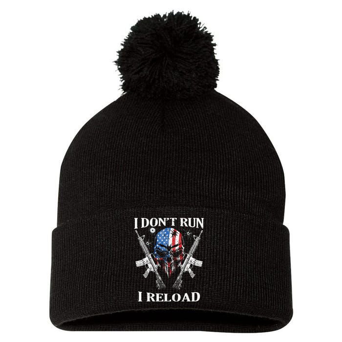 I Dont Run I Reload Gun Rights AR 15 Skull American Flag Pom Pom 12in Knit Beanie