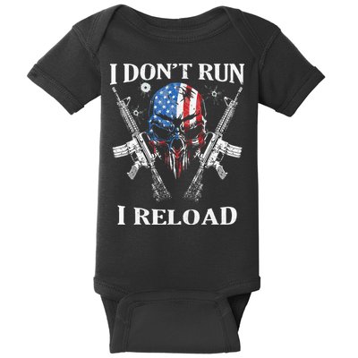 I Dont Run I Reload Gun Rights AR 15 Skull American Flag Baby Bodysuit