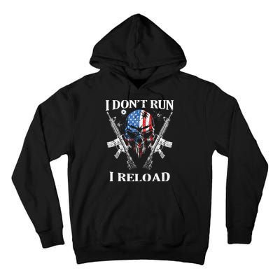 I Dont Run I Reload Gun Rights AR 15 Skull American Flag Tall Hoodie