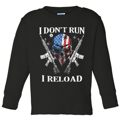 I Dont Run I Reload Gun Rights AR 15 Skull American Flag Toddler Long Sleeve Shirt