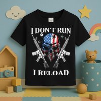 I Dont Run I Reload Gun Rights AR 15 Skull American Flag Toddler T-Shirt
