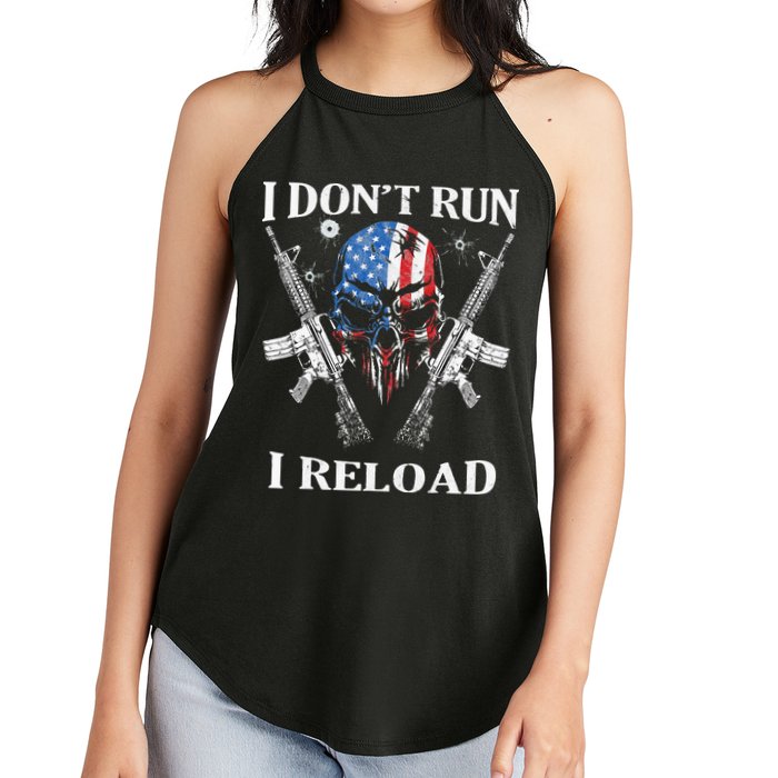 I Dont Run I Reload Gun Rights AR 15 Skull American Flag Women's Perfect Tri Rocker Tank
