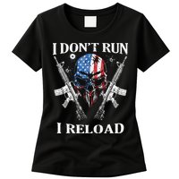 I Dont Run I Reload Gun Rights AR 15 Skull American Flag Womens T-Shirt