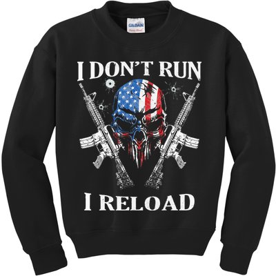 I Dont Run I Reload Gun Rights AR 15 Skull American Flag Kids Sweatshirt
