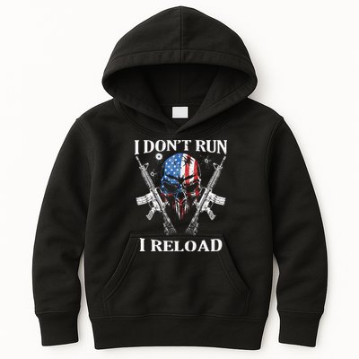 I Dont Run I Reload Gun Rights AR 15 Skull American Flag Kids Hoodie