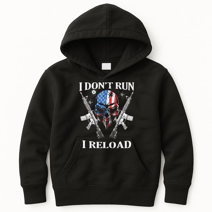 I Dont Run I Reload Gun Rights AR 15 Skull American Flag Kids Hoodie