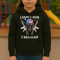 I Dont Run I Reload Gun Rights AR 15 Skull American Flag Kids Hoodie