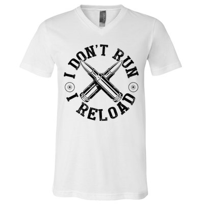 I DonT Run I Reload Gun Rights American Flag Patriots Back V-Neck T-Shirt