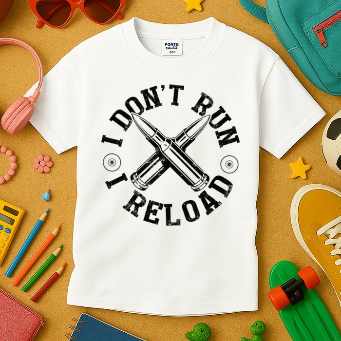 I DonT Run I Reload Gun Rights American Flag Patriots Back Kids T-Shirt
