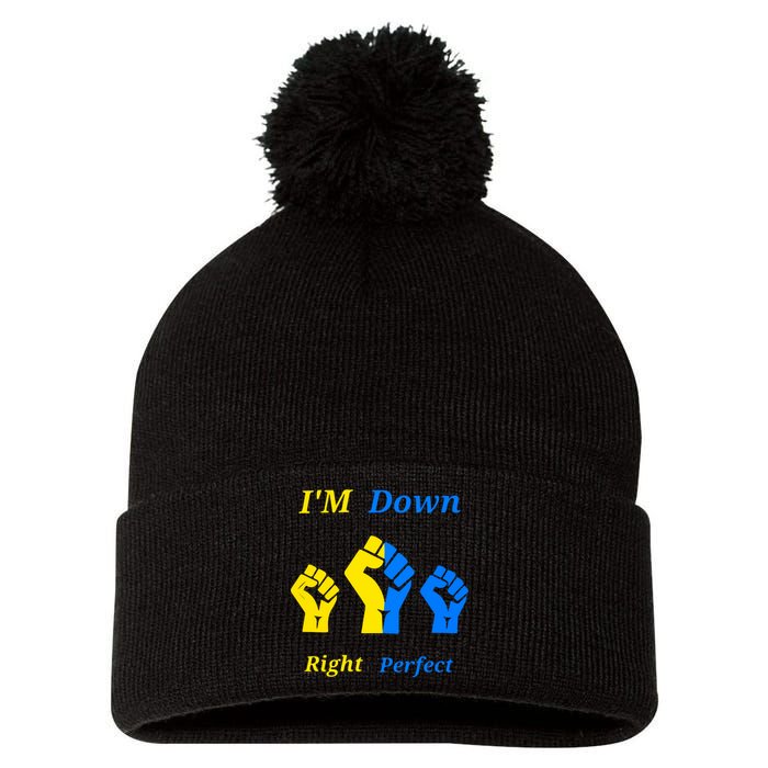 I'm Down Right Perfect Down Syndrome Day Socks Gift Pom Pom 12in Knit Beanie