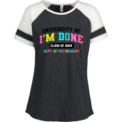 IM Done Retirement University Class Of 2024 Enza Ladies Jersey Colorblock Tee