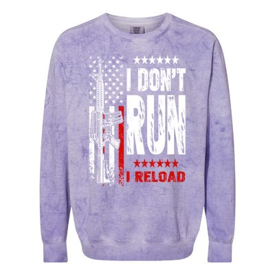 I Dont Run I Reload Vintage American Flag Funny Patriotic Cool Gift Colorblast Crewneck Sweatshirt