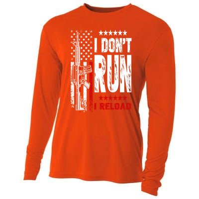 I Dont Run I Reload Vintage American Flag Funny Patriotic Cool Gift Cooling Performance Long Sleeve Crew