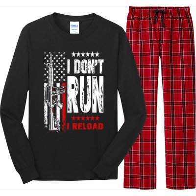 I Dont Run I Reload Vintage American Flag Funny Patriotic Cool Gift Long Sleeve Pajama Set