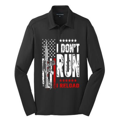 I Dont Run I Reload Vintage American Flag Funny Patriotic Cool Gift Silk Touch Performance Long Sleeve Polo