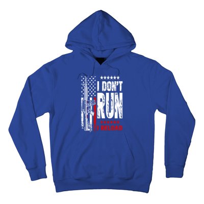 I Dont Run I Reload Vintage American Flag Funny Patriotic Cool Gift Hoodie