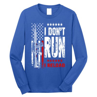 I Dont Run I Reload Vintage American Flag Funny Patriotic Cool Gift Long Sleeve Shirt