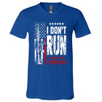 I Dont Run I Reload Vintage American Flag Funny Patriotic Cool Gift V-Neck T-Shirt