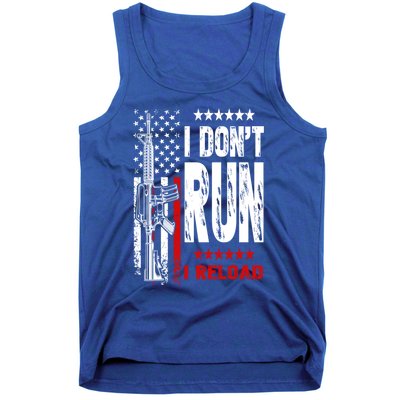 I Dont Run I Reload Vintage American Flag Funny Patriotic Cool Gift Tank Top