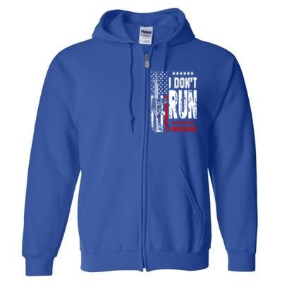 I Dont Run I Reload Vintage American Flag Funny Patriotic Cool Gift Full Zip Hoodie