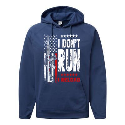 I Dont Run I Reload Vintage American Flag Funny Patriotic Cool Gift Performance Fleece Hoodie