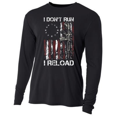 I Dont Run I Reload Gun American Flag Patriots Cooling Performance Long Sleeve Crew