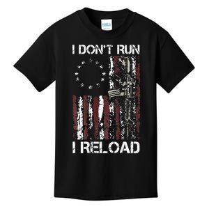 I Dont Run I Reload Gun American Flag Patriots Kids T-Shirt