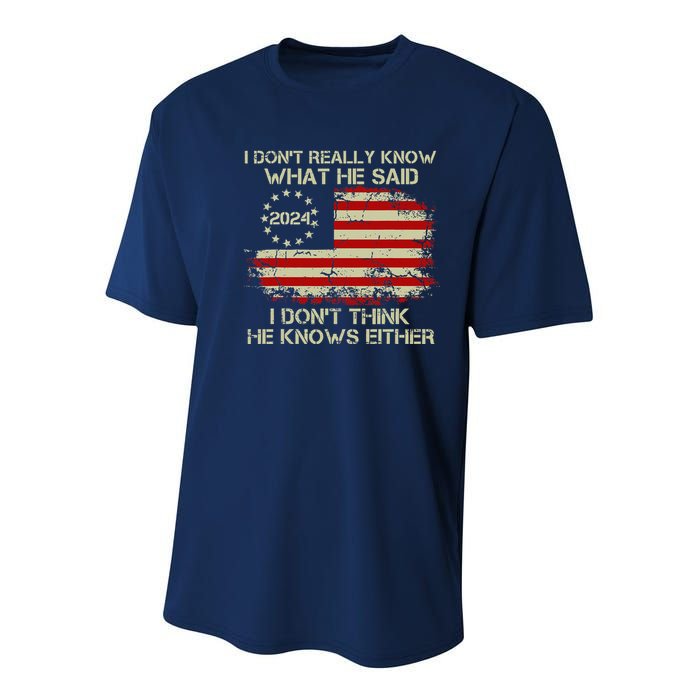 I DonT Really Know What He Said Funny Pro Voting Trump Youth Performance Sprint T-Shirt