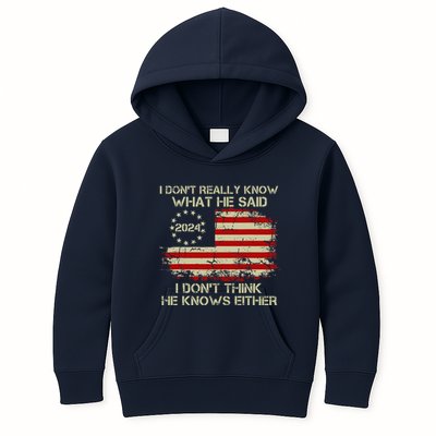 I DonT Really Know What He Said Funny Pro Voting Trump Kids Hoodie