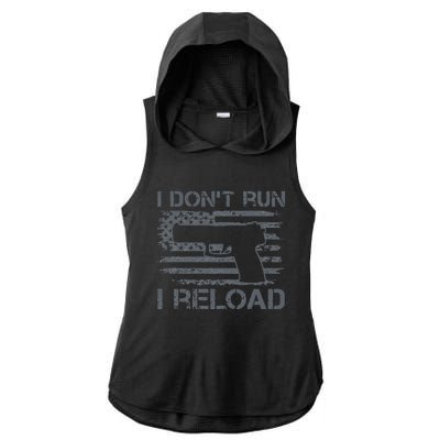 I Don't Run I Reload Pro Guns USA Flag Pistol Funny Gun Ladies PosiCharge Tri-Blend Wicking Draft Hoodie Tank