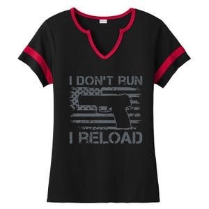 I Don't Run I Reload Pro Guns USA Flag Pistol Funny Gun Ladies Halftime Notch Neck Tee