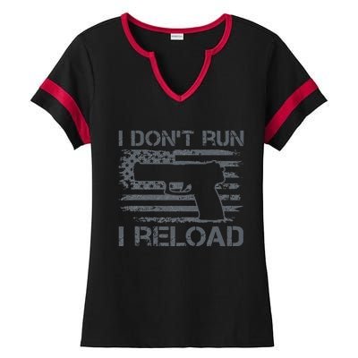 I Don't Run I Reload Pro Guns USA Flag Pistol Funny Gun Ladies Halftime Notch Neck Tee