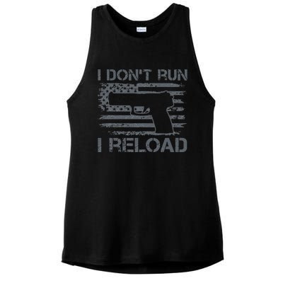 I Don't Run I Reload Pro Guns USA Flag Pistol Funny Gun Ladies PosiCharge Tri-Blend Wicking Tank