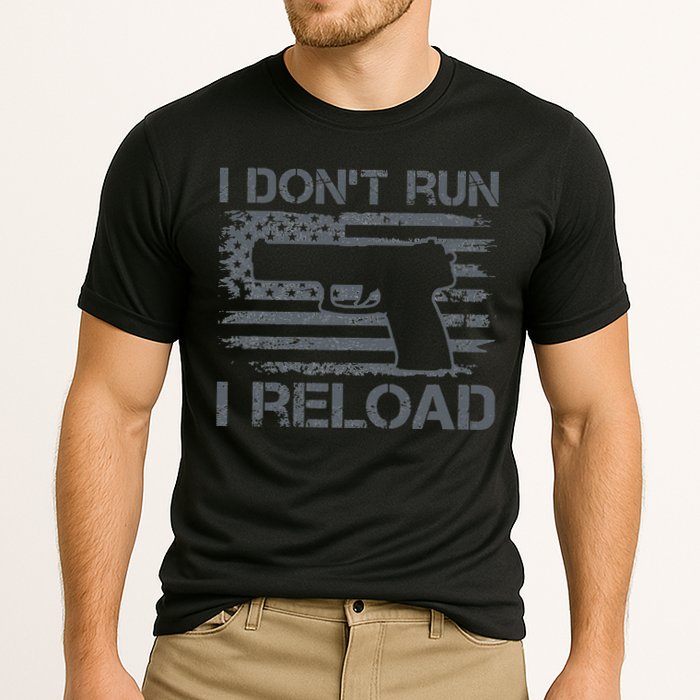 I Don't Run I Reload Pro Guns USA Flag Pistol Funny Gun Cooling Performance Crew T-Shirt