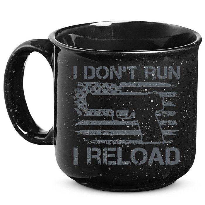 I Don't Run I Reload Pro Guns USA Flag Pistol Funny Gun 15oz Campfire Ceramic Mug