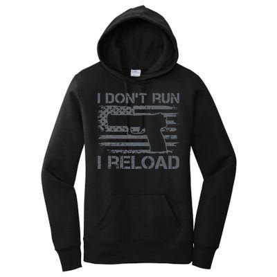 I Don't Run I Reload Pro Guns USA Flag Pistol Funny Gun Women's Pullover Hoodie