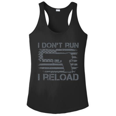 I Don't Run I Reload Pro Guns USA Flag Pistol Funny Gun Ladies PosiCharge Competitor Racerback Tank