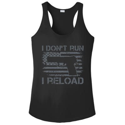 I Don't Run I Reload Pro Guns USA Flag Pistol Funny Gun Ladies PosiCharge Competitor Racerback Tank