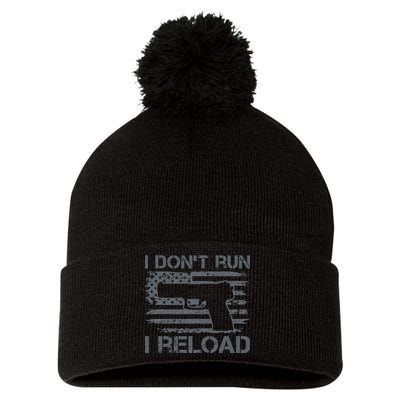 I Don't Run I Reload Pro Guns USA Flag Pistol Funny Gun Pom Pom 12in Knit Beanie