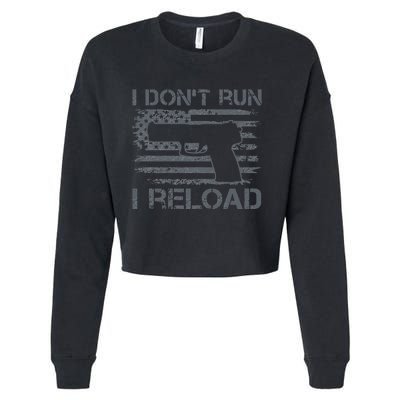 I Don't Run I Reload Pro Guns USA Flag Pistol Funny Gun Cropped Pullover Crew