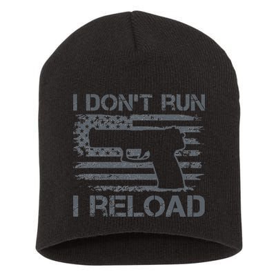 I Don't Run I Reload Pro Guns USA Flag Pistol Funny Gun Short Acrylic Beanie