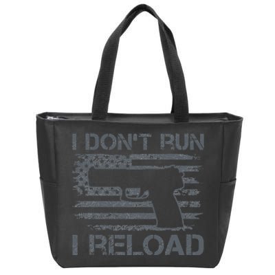 I Don't Run I Reload Pro Guns USA Flag Pistol Funny Gun Zip Tote Bag