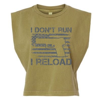 I Don't Run I Reload Pro Guns USA Flag Pistol Funny Gun Garment-Dyed Women's Muscle Tee