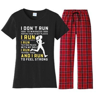 I Dont Run To Win Races Funny Running Women Runners Women's Flannel Pajama Set